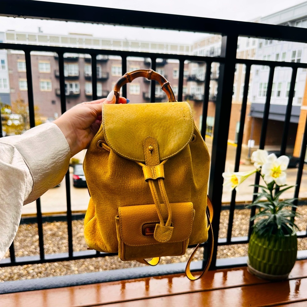 Gucci Vintage Bamboo Suede & Leather Backpack - Picture 3 of 17